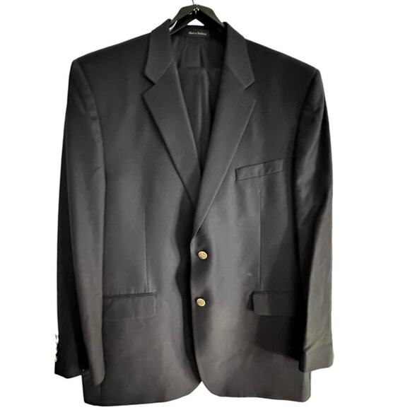 Lauren Ralph Black 120s & Cashmere Blazer Suit Jacket Size 48L and pants 42 x 32